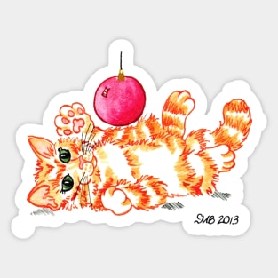 2013 Holiday ATC 20 - Kitten Playing with Ornament Sticker